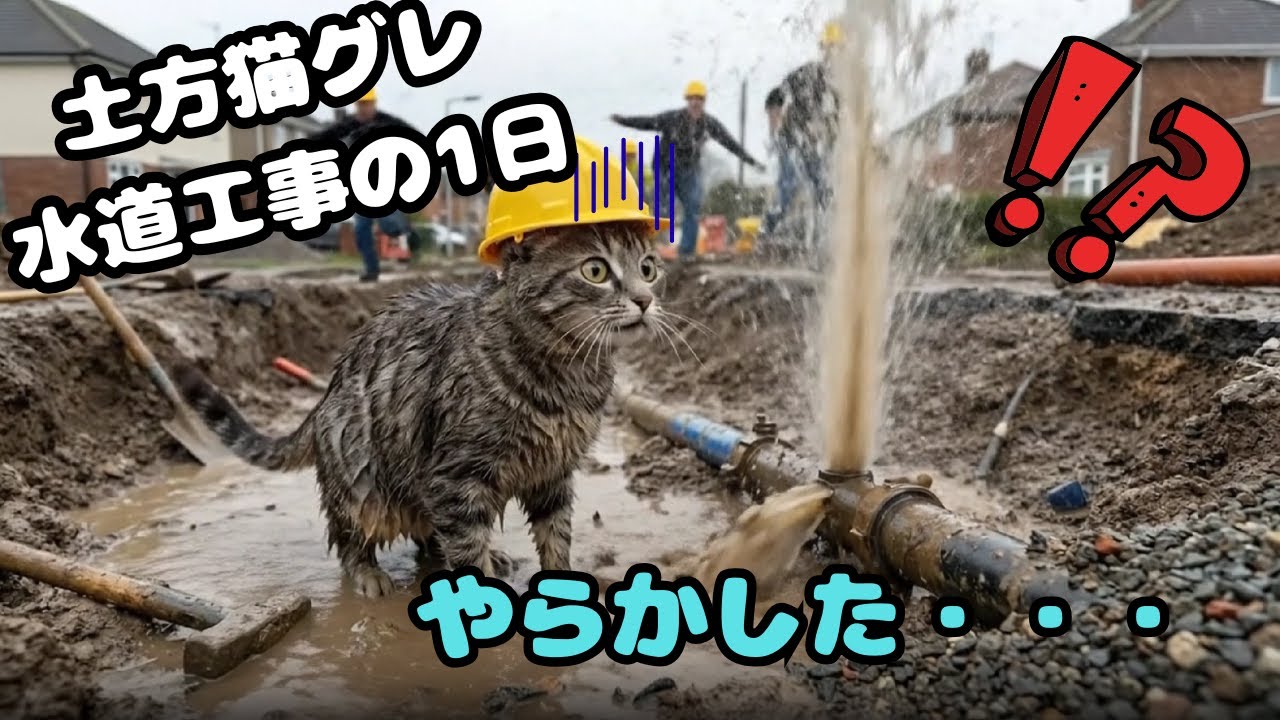 【土方猫グレ】水道工事でやらかす　#猫動画#ねこ#ネコ#cat#catvideo#funnycat#土方猫#建設現場#建築あるある#土木あるある