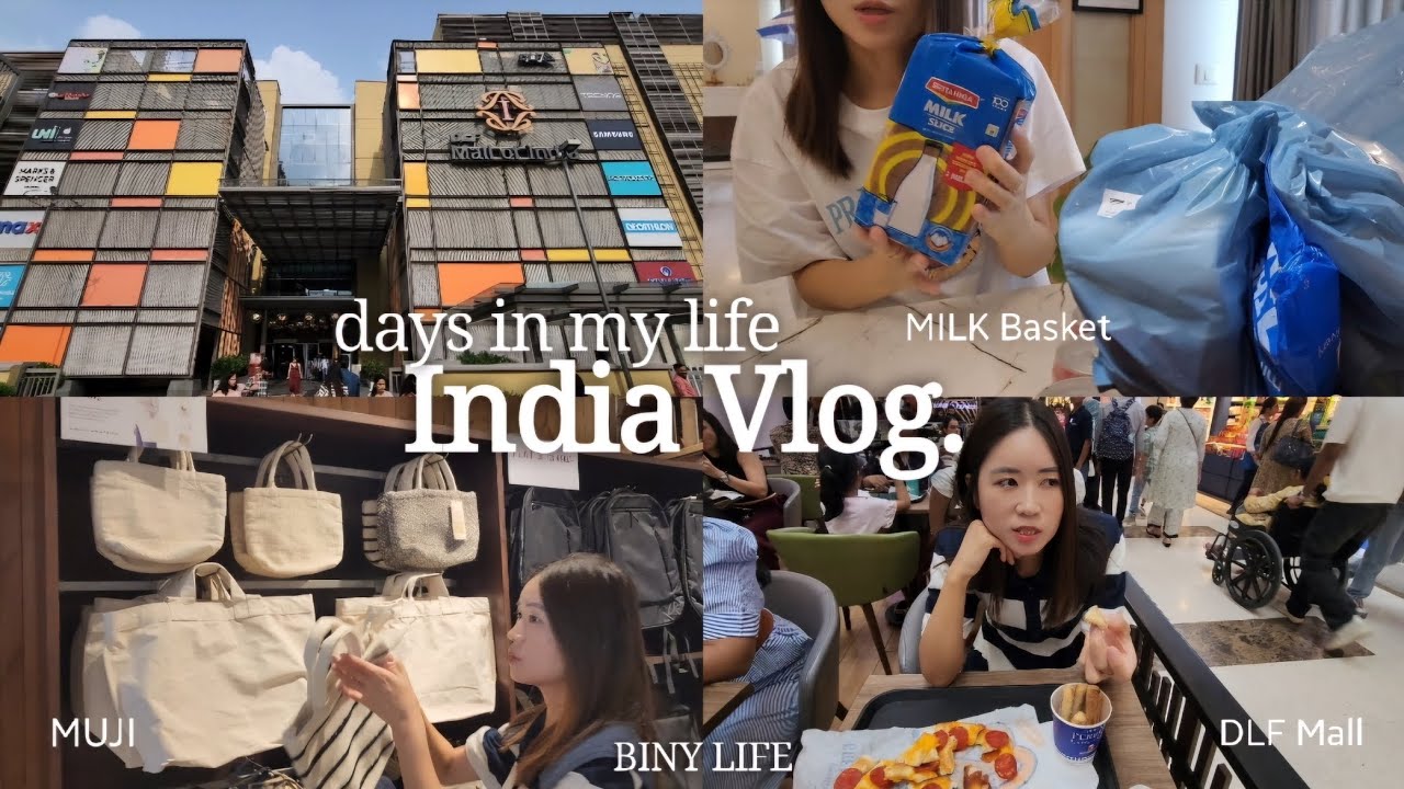 SUB)India Vlog🇮🇳Essential app for living in India:Milk Basket,DLF Mall shopping list,Korean in India