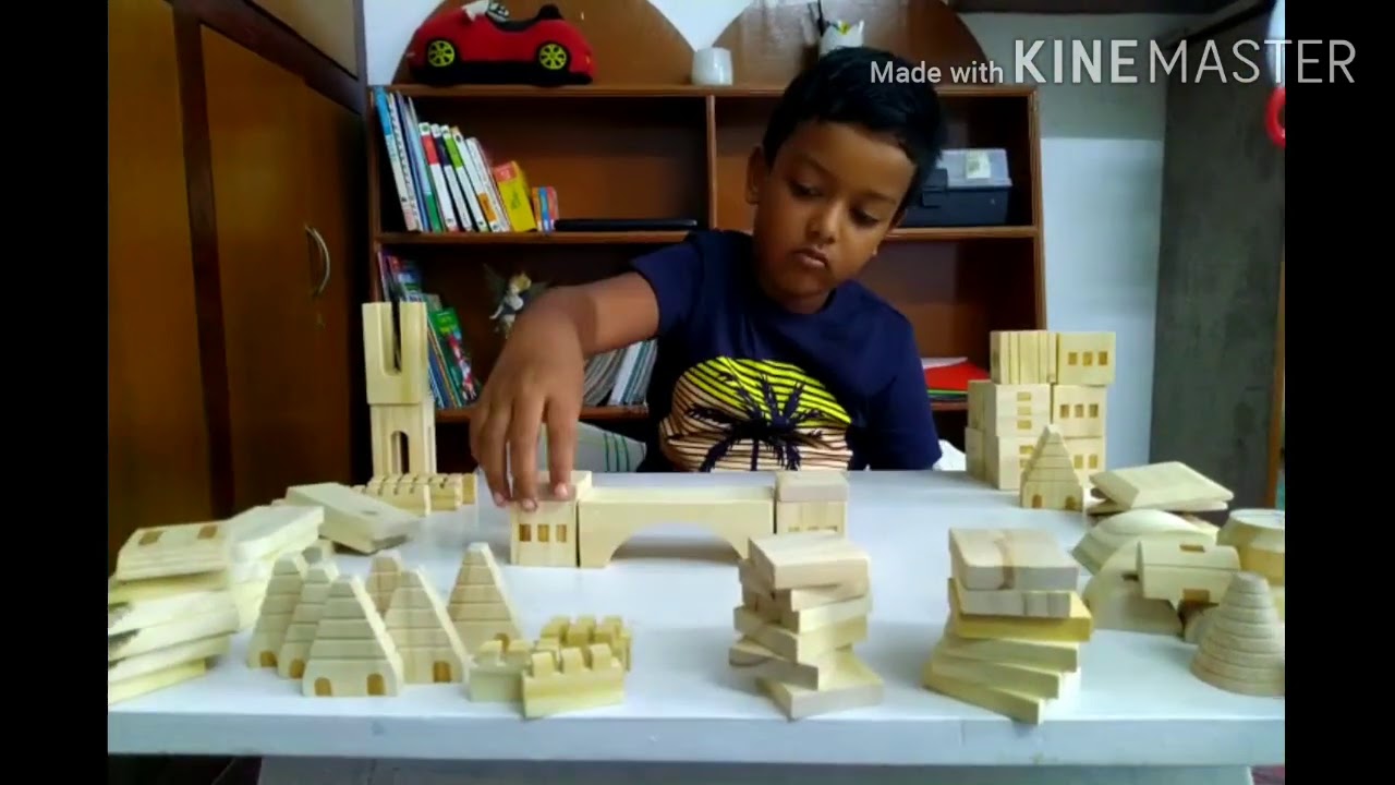Building castle with  solid wood castle blocks