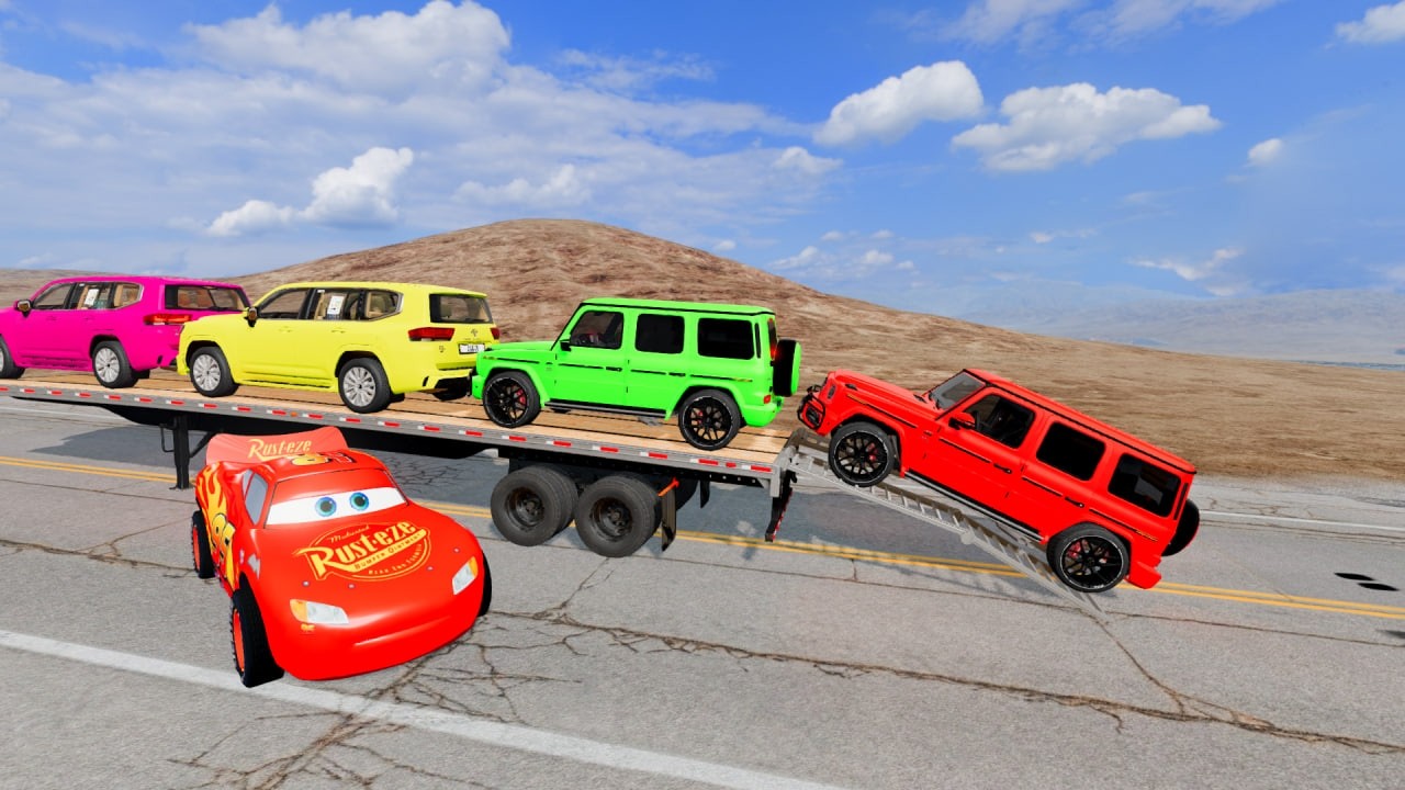 Flatbed Truck McQueen | Transportation with Truck - Pothole vs Car # | BeamNG.Drive Gameplay