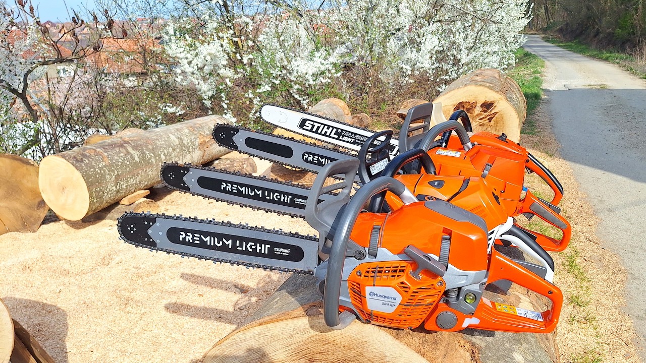 Chain filing test before work with Husqvarna 564xp, 390xp, Stihl MS 500i & 045 AV