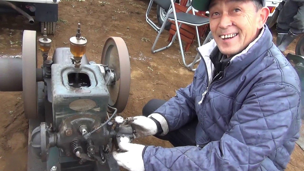旧い農業用エンジン　ストロング石油発動機　準備から始動・灯油切り替えまで　火花点火　灯油機関　東京国立発動機運転会20200216