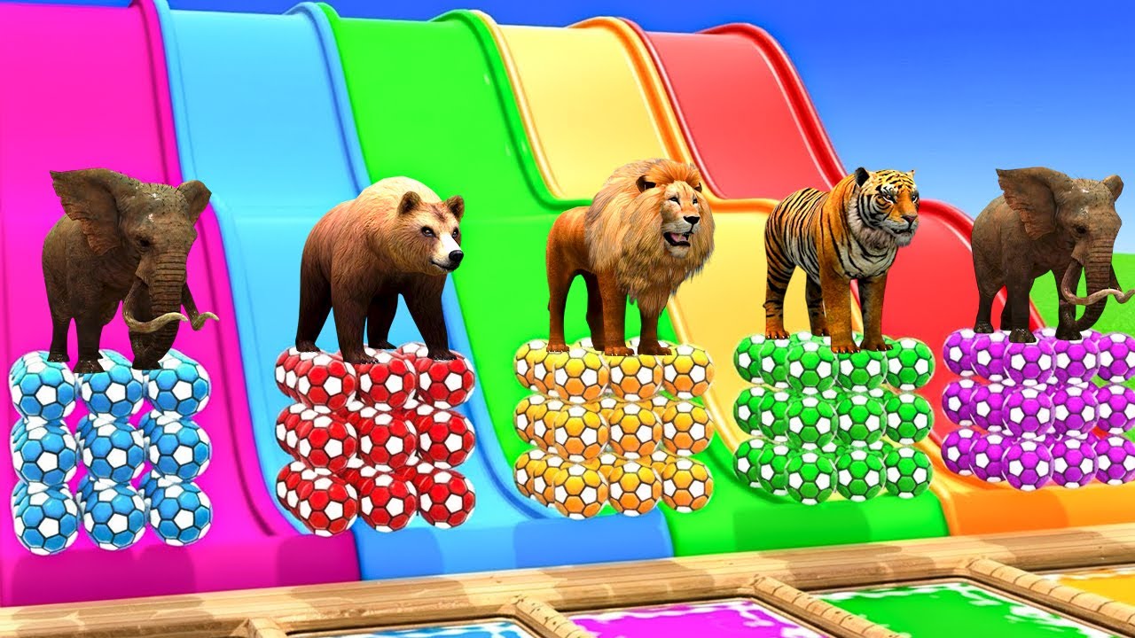 Playing as Spiderman in Massive Long Slide Game with Cow Elephant Gorilla- 3d Animal Game - Funny 3d