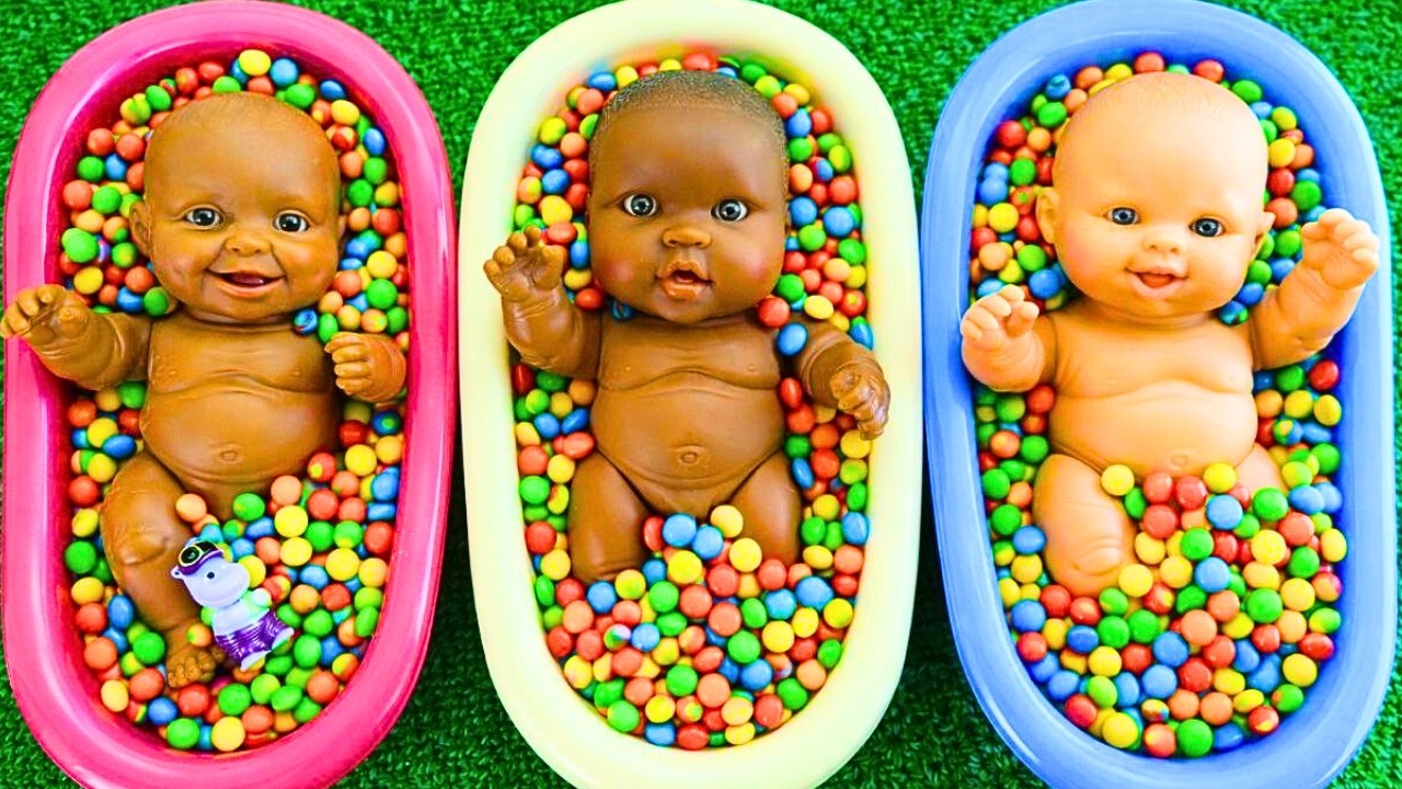 4 Minutes Satisfying with Full of 3 Rainbow BathTubs Candy with M&M's & Magic Slime Cutting Video