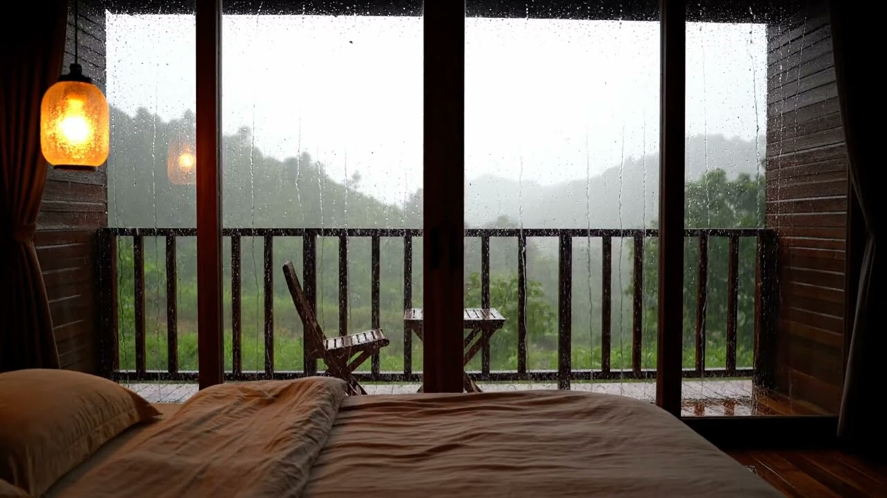Heavy Rain on Glass Window 🌧️ Cozy Bedroom Ambience for Deep Sleep & Relaxation