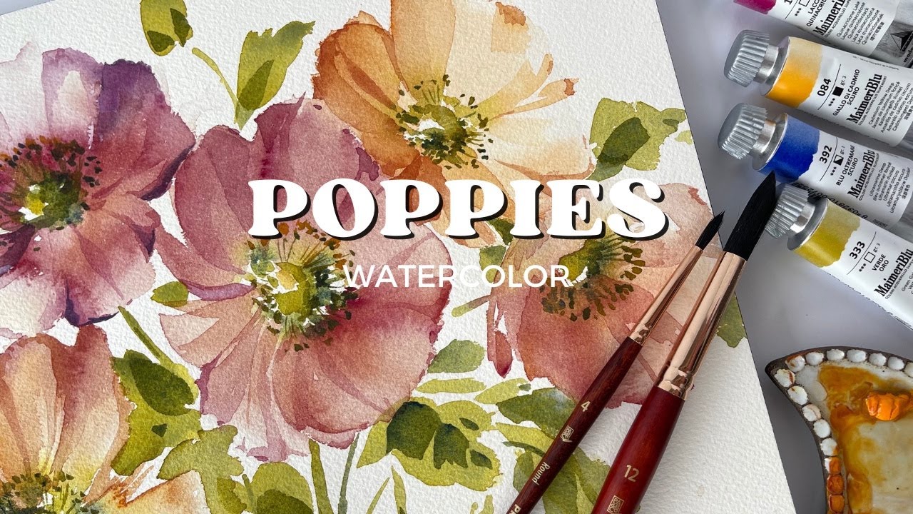 Watercolor Poppies, a brief watercolor demonstration on how to paint loose florals with sharp detail