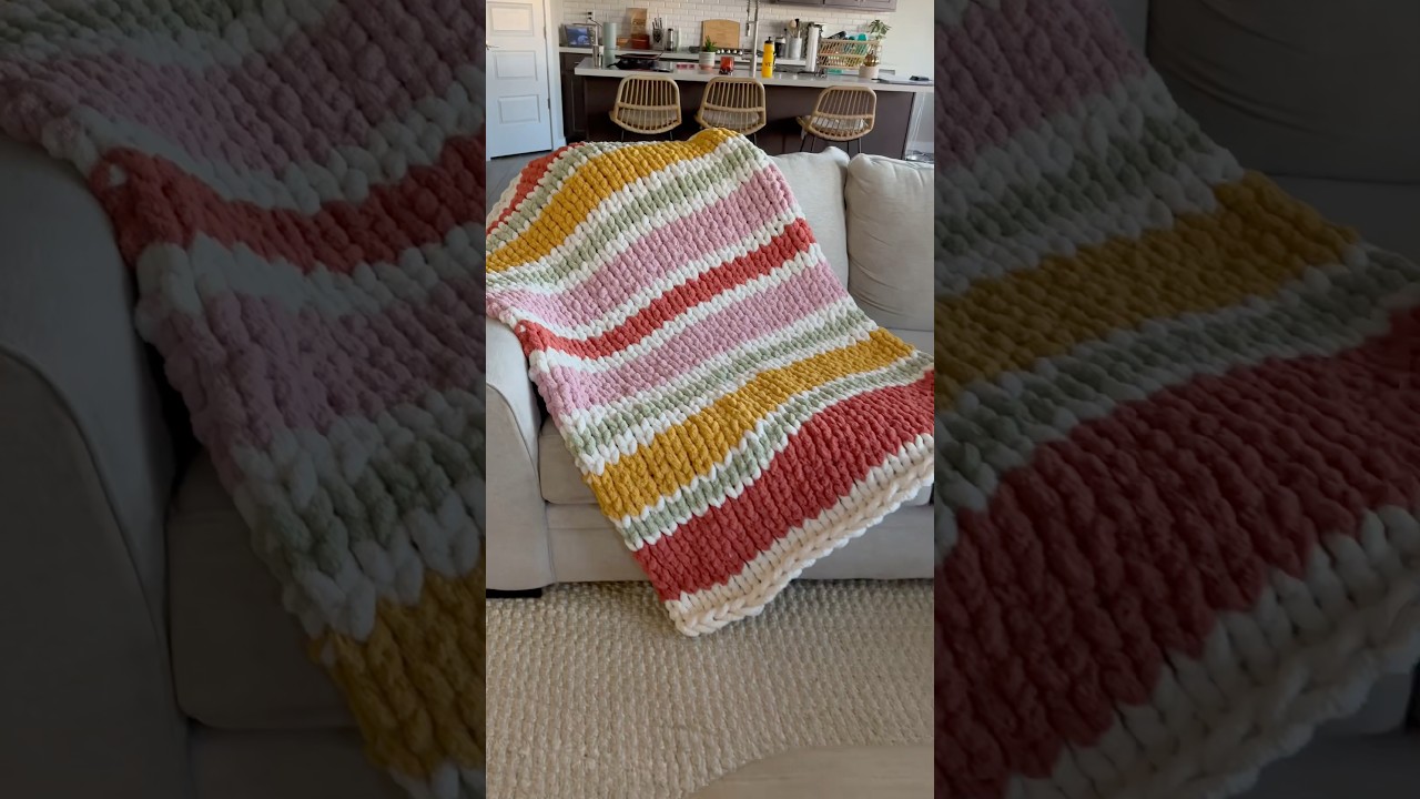 Obsessed with my new golden bloom hand knit chunky blanket pattern. Perfect blanket for spring!