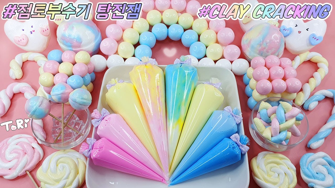 점토부수기로 탕진잼을 해보자🤘 소리 완전 캬햐😆👍점토부수기와 슬라임의 콜라보 Clay Cracking