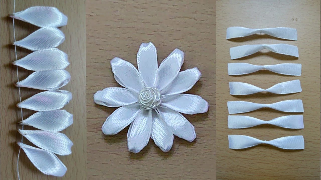 Flor Margarida Na Fita Fina De Cetim
