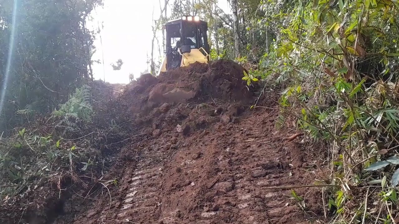 trator de esteira abrindo estrada