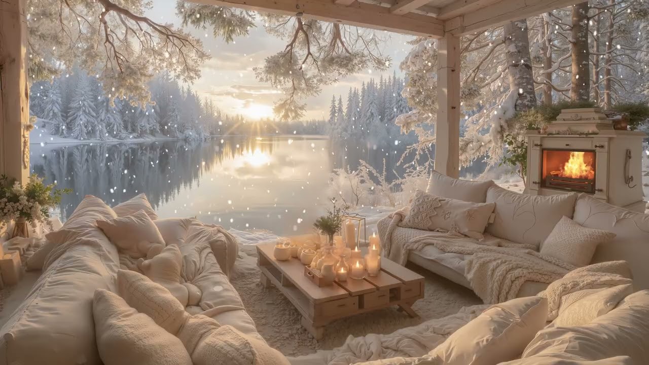 Peaceful Winter Cabin by the Lake ❄️ Soft Piano & Crackling Fireplace for Calm & Focus