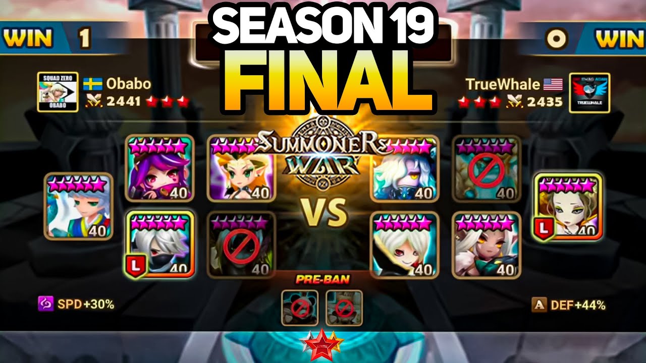 Season 19 CRAZY FINAL. OBABO vs TRUEWHALE in Summoners War Legend Tournament (BO5)