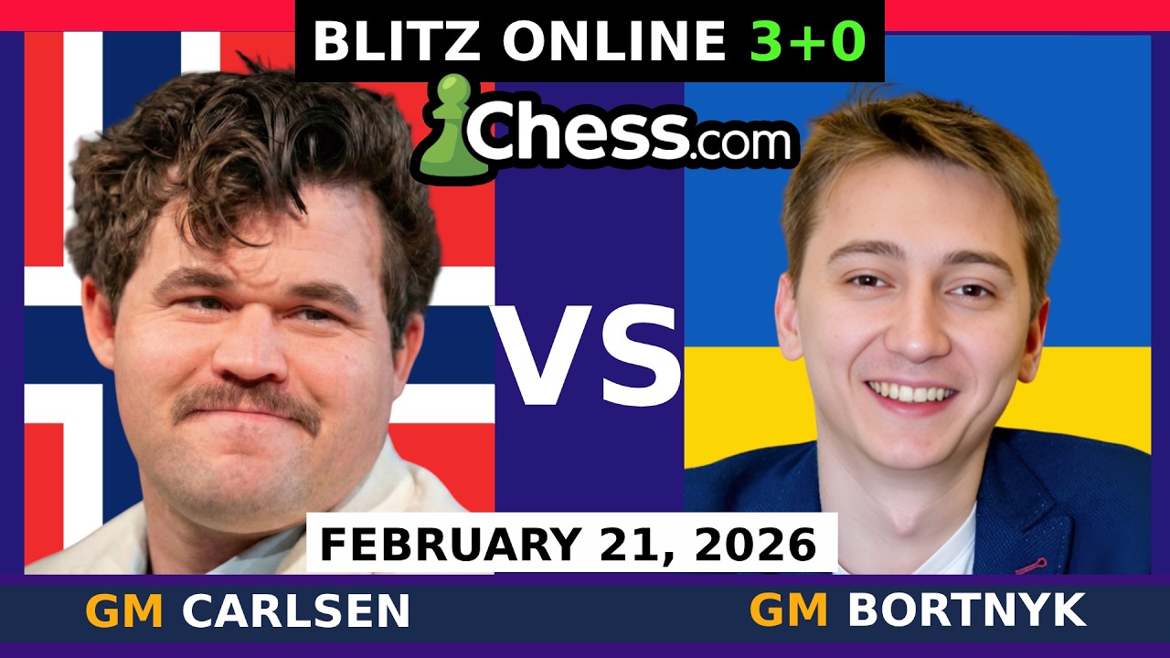 Magnus Carlsen vs GM Oleksandr Bortnyk | Blitz Chess 3+0 | February 21, 2026