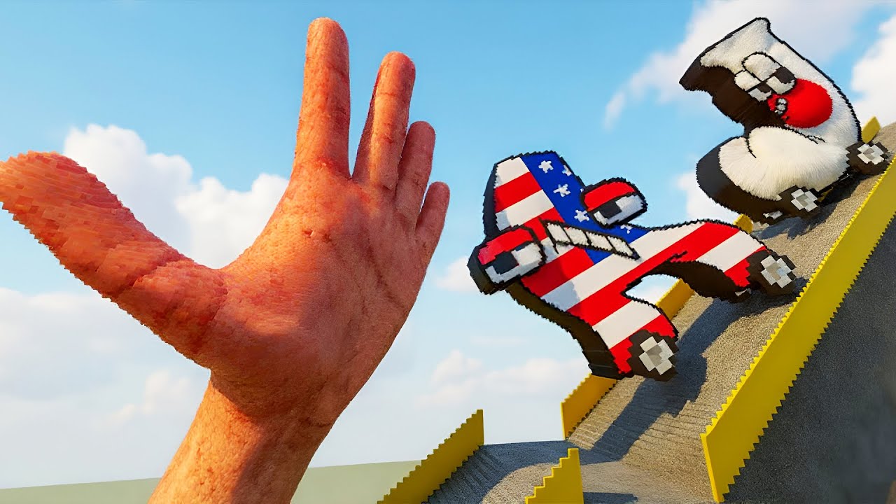 Alphabet Lore Country Cars Crash Down 1000 Stairs vs Giant Hand! | Teardown