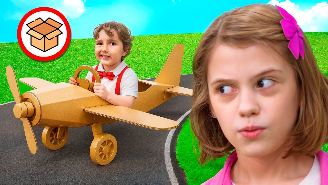 Eva and Kids Cardboard Cars Challenge for kids