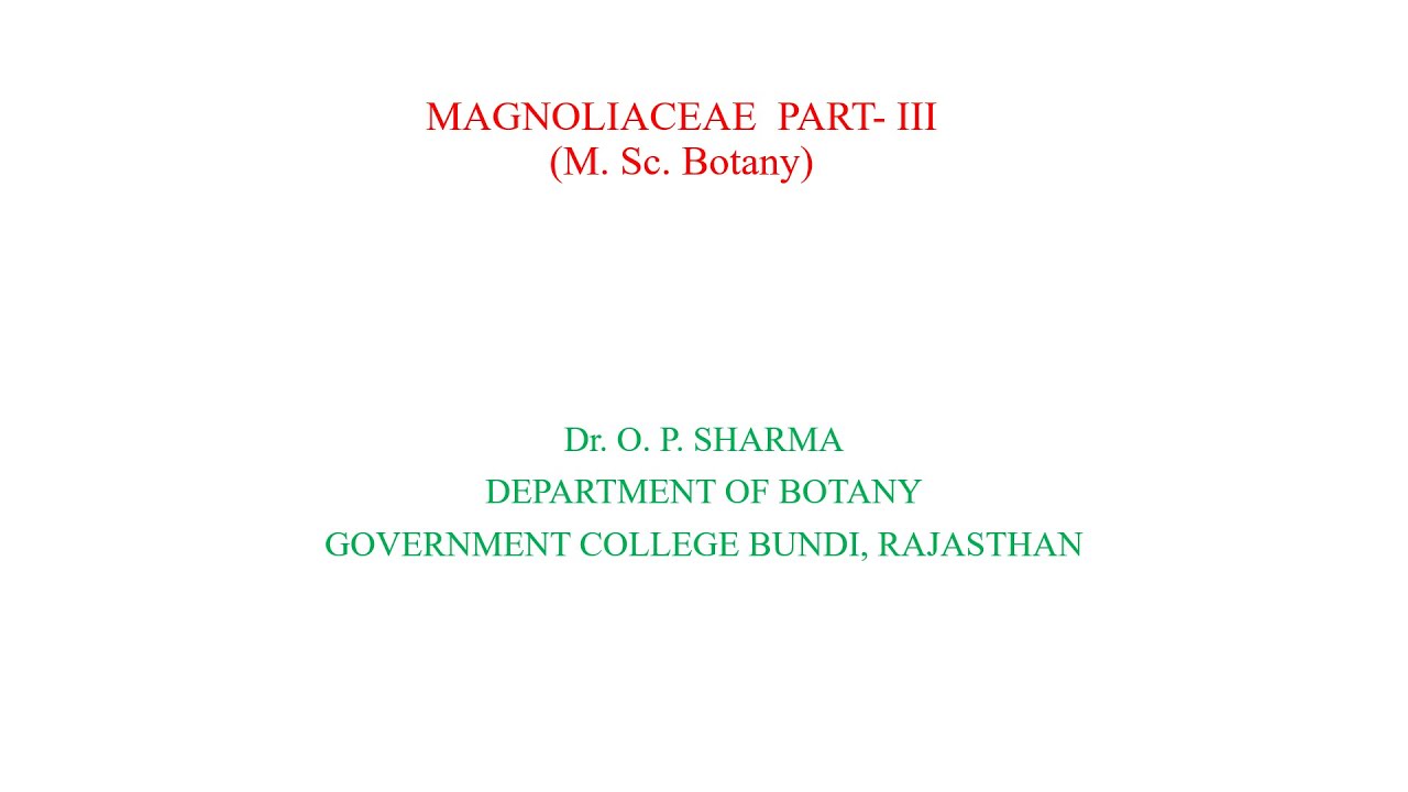 M. Sc. Botany Sem III Paper XIII  MAGNOLIACEAE PART III, By Dr. O P Sharma, Dept. of Botany GC Bundi