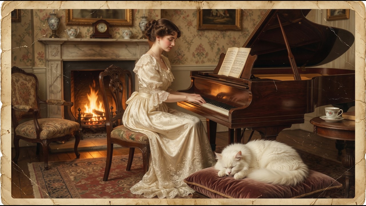 Sleeping Kitten by Cozy Fireplace | 1 Hour Relaxing Piano Music for Deep Sleep, Study & Calm