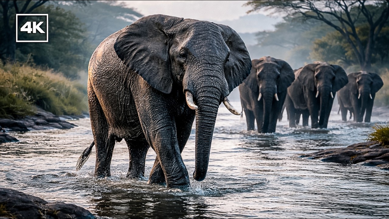When Giants Cross the River — Elephant Herd in Cinematic 4K HDR
