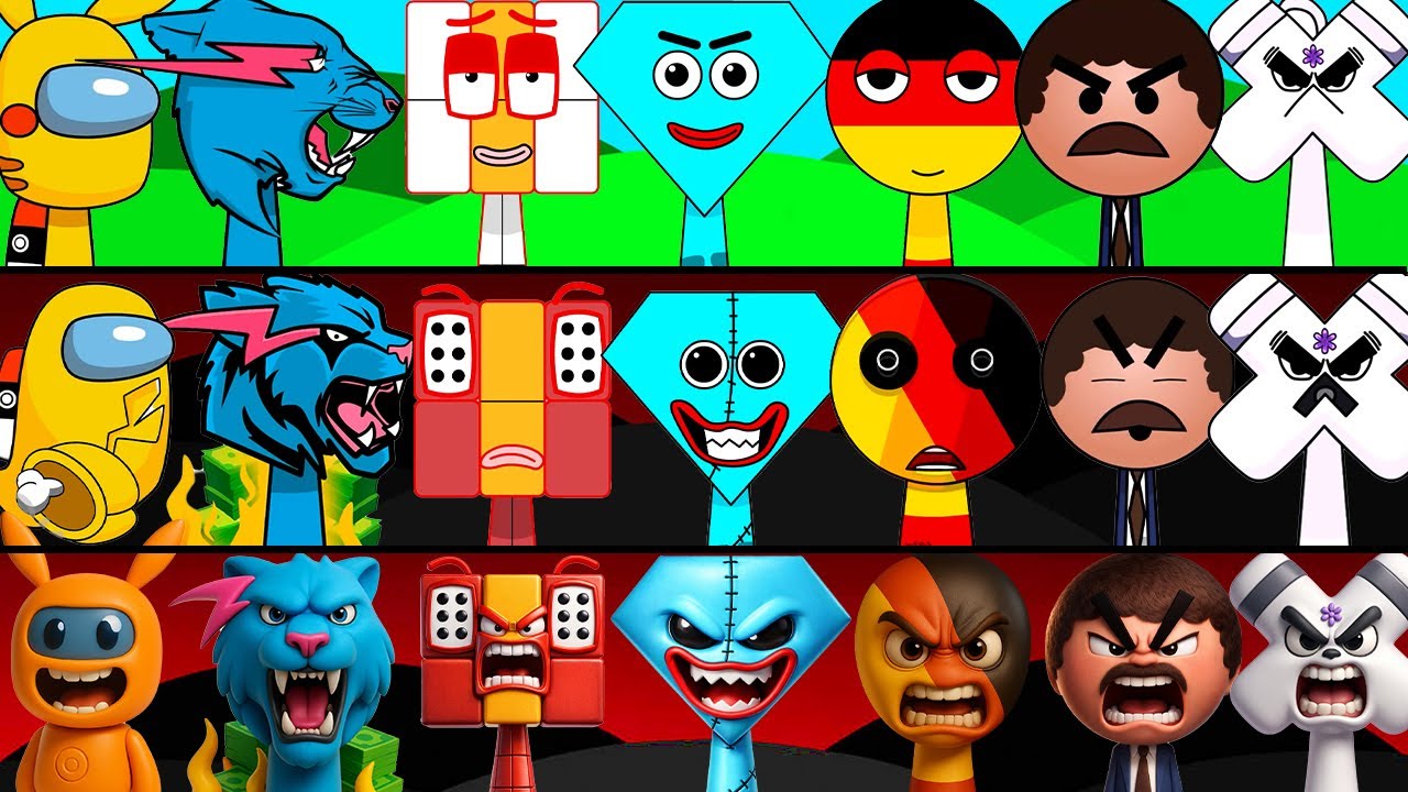 Incredibox Sprunki OC Phase 1 to Phase 3 Joe, Diamond, Y Alphabet, Germany, Pikachu, Mr Beast
