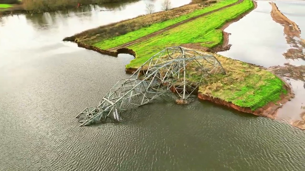 Two Pylons have collapsed at Weston On Trent Derbyshire due to flooding.