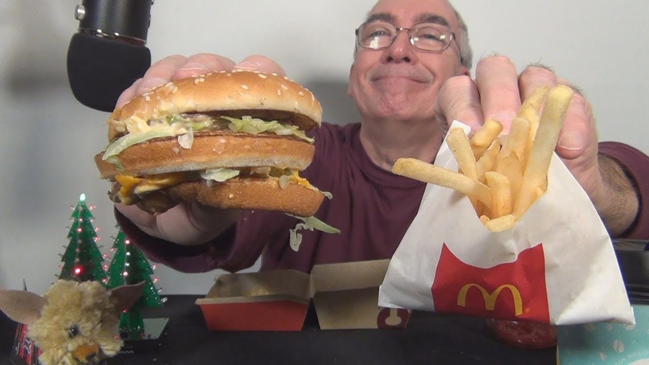ASMR Eating McDonald's Big Mac Fries Apple Pie Peppermint Mocha