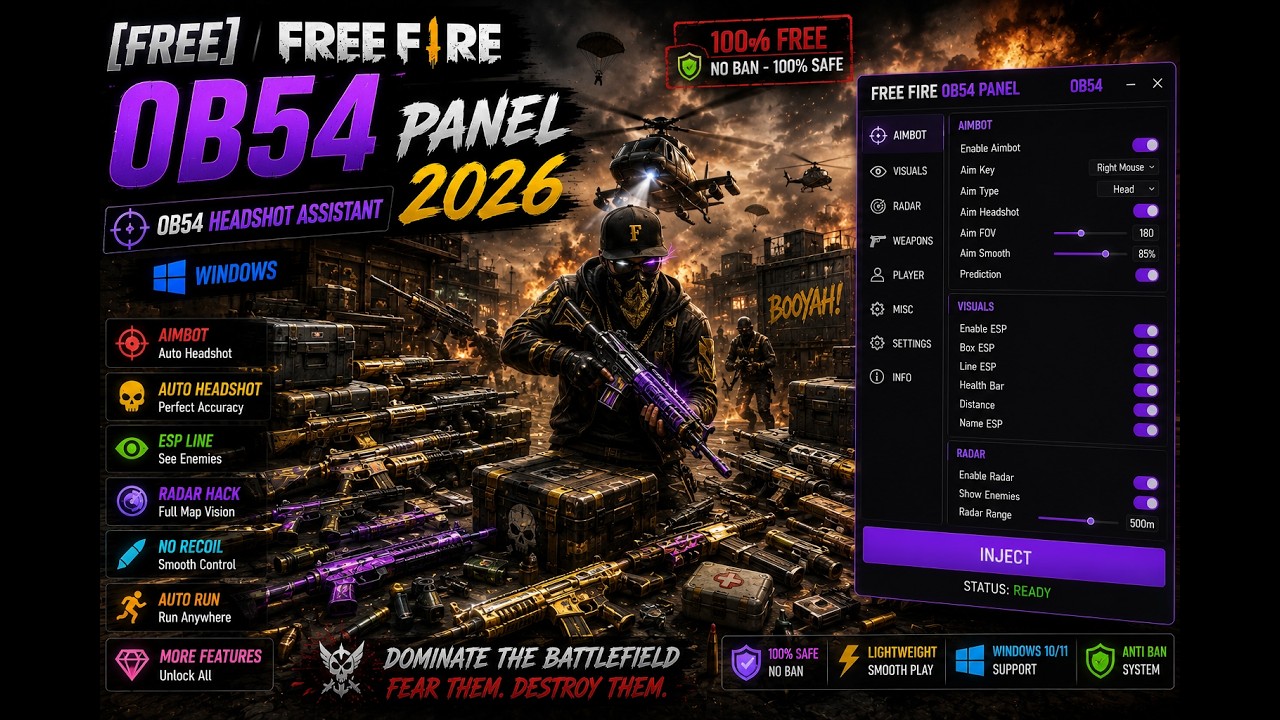 [FREE] Free Fire OB54 Panel  2026 | OB54 Headshot Assistant | Windows