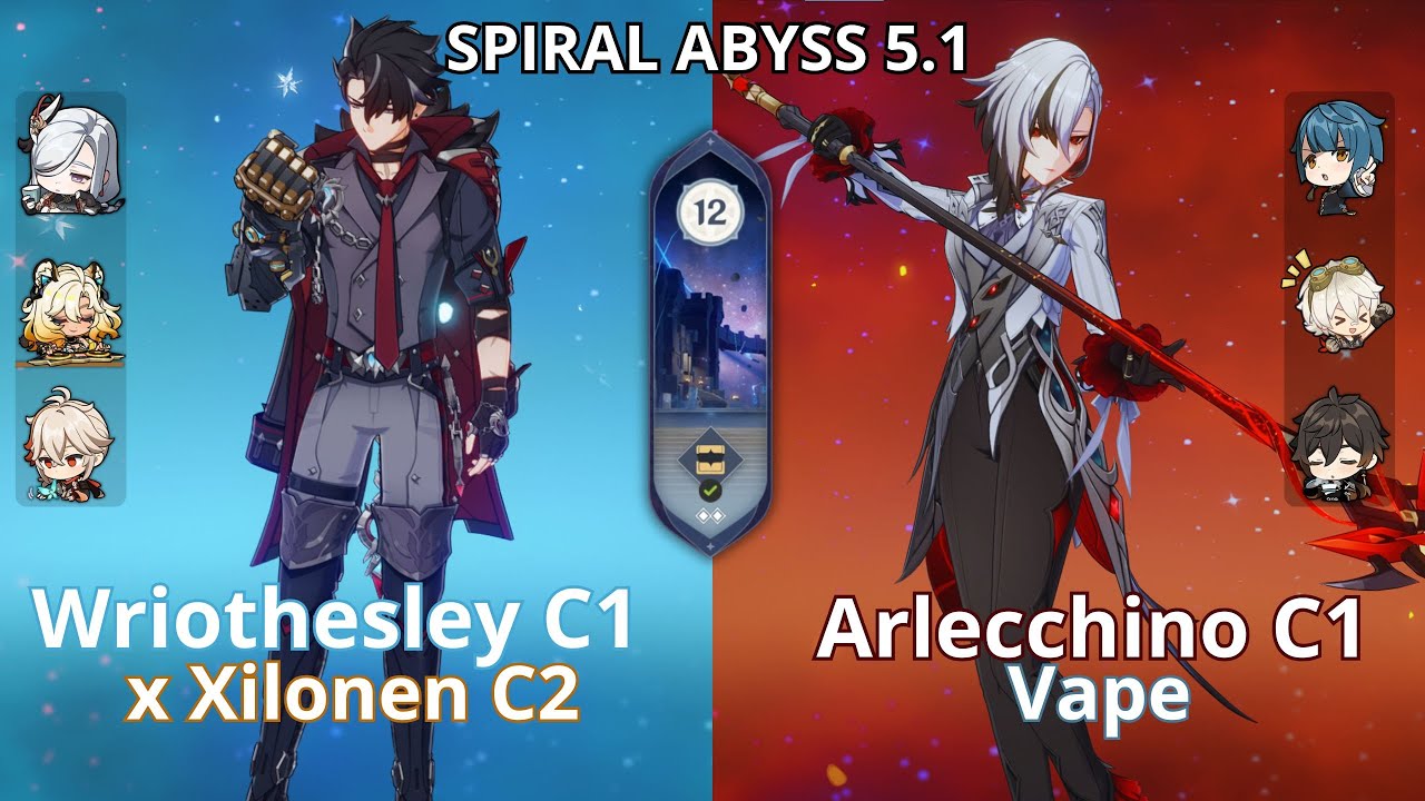 NEW Spiral Abyss Floor 12 | Wriothesley C1 x Xilonen C2 & Arlecchino C1 Vape | Genshin Impact v5.1