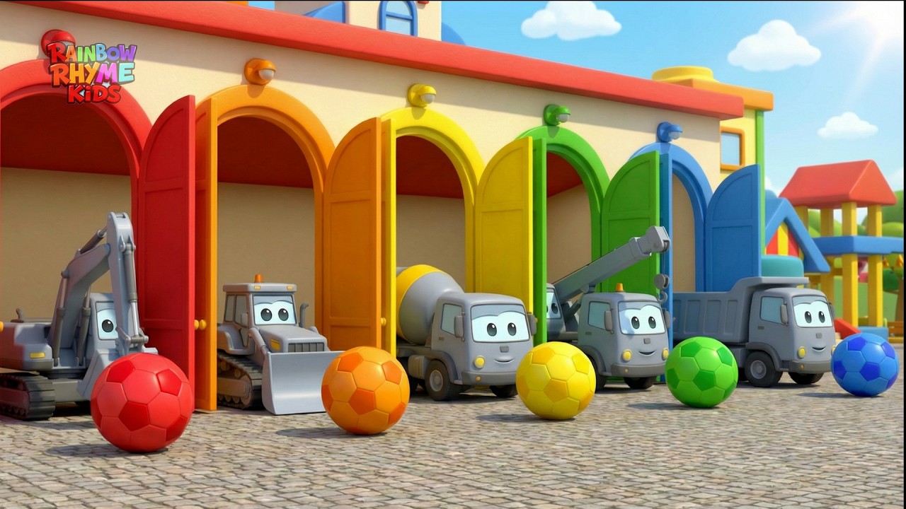 Color Slide Ball Pit Adventure | Learn Colors with Magic Construction Trucks & Nursery Rhymes
