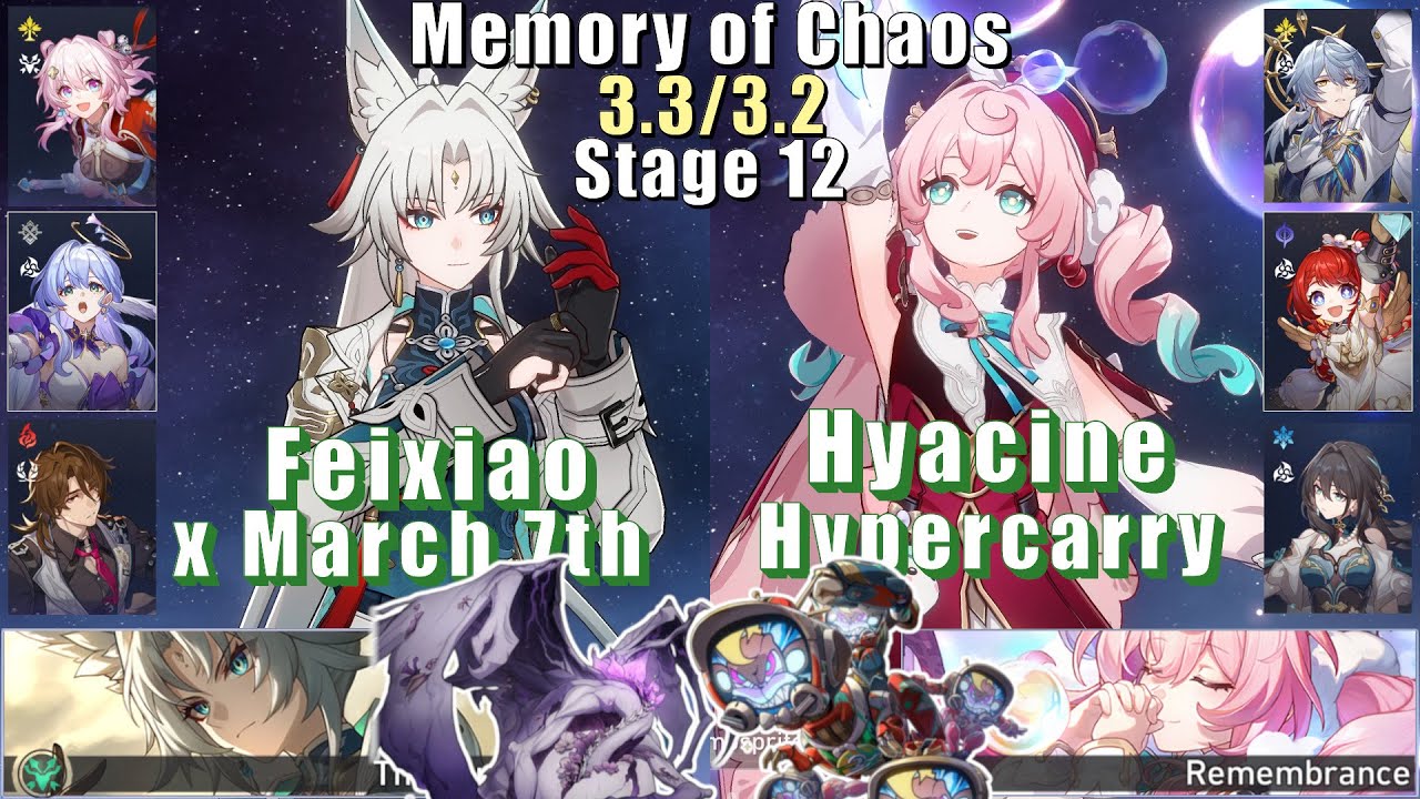 E0 Feixiao March 7th & E0 Hyacine Hypercarry | MoC 12 3.3/3.2 3 Star | Honkai: Star Rail