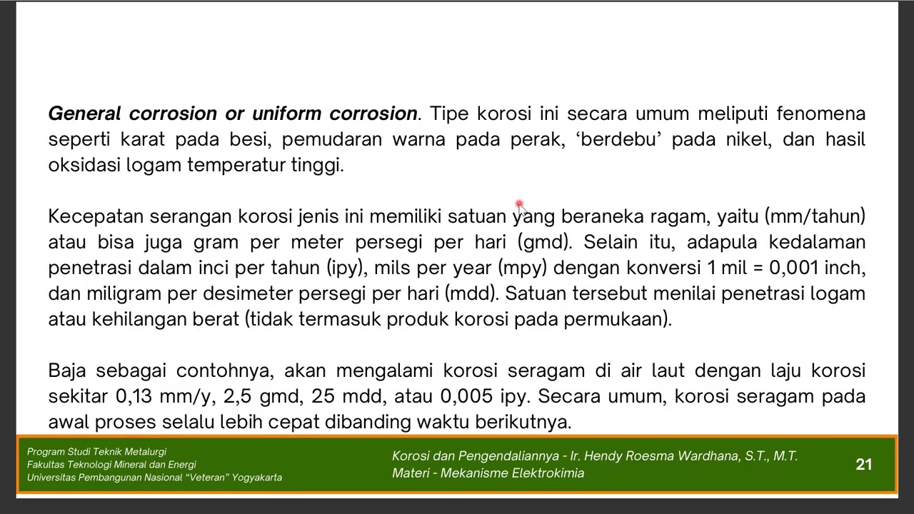 Korosi - Materi 2 'Mekanisme Elektrokimia' (3/4)