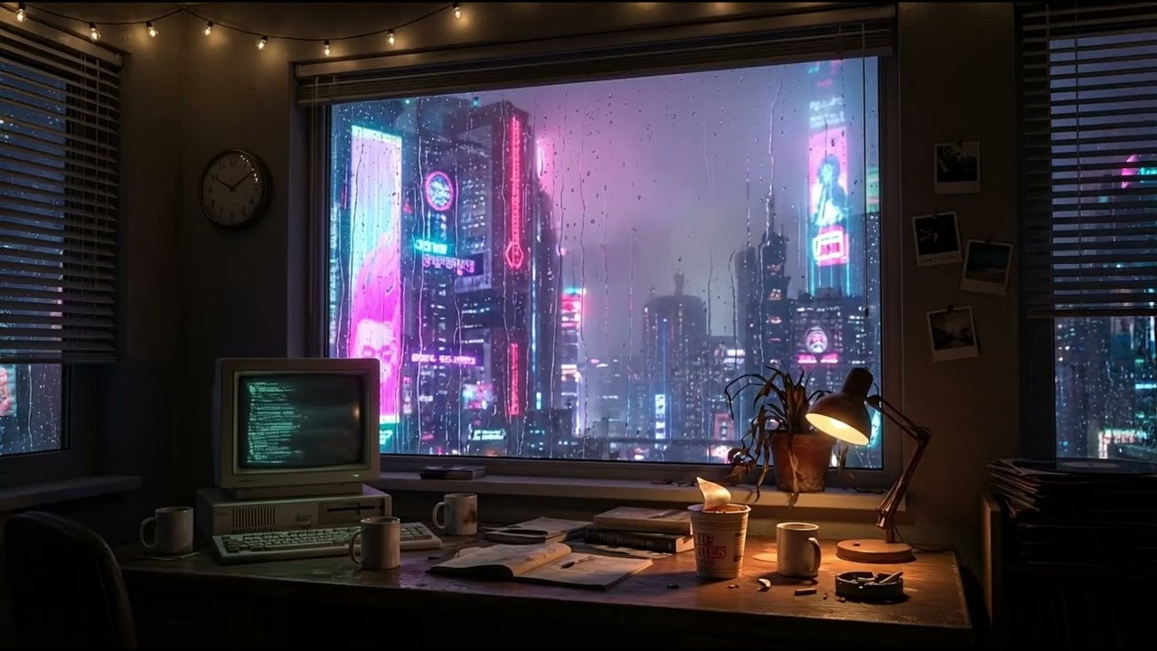 0404 | Rain CyberPunk City Ambience 🚆🌌 | CyberPunk City Sound (4K Loop)