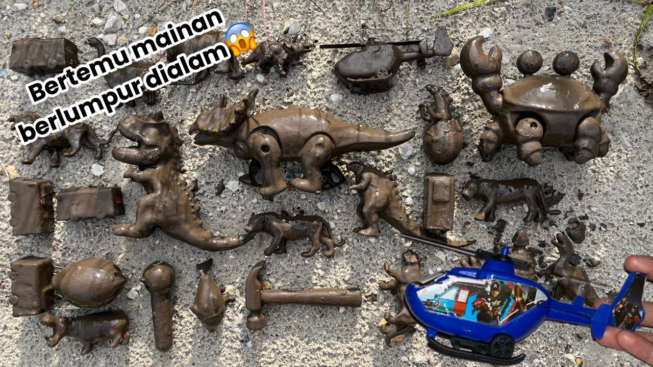Membersihkan mainan berlumpur pesawat,palu,bus,hewan dialam #alltoys #mainanberlumpur 