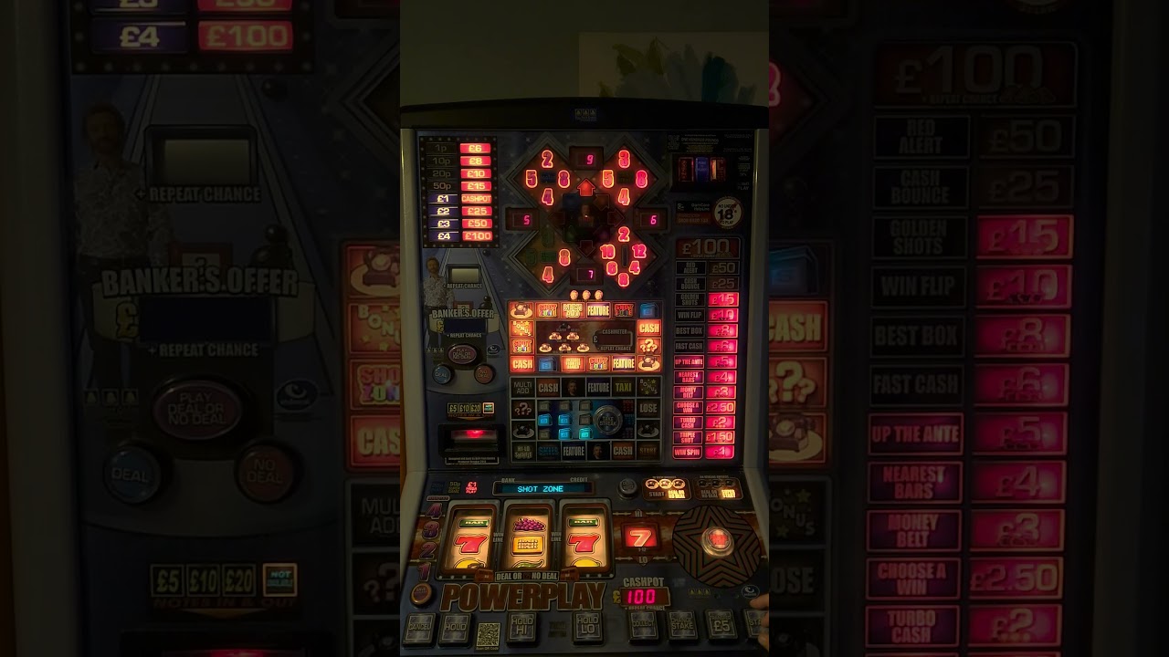 WINNING SPIN TO &pound;100 JACKPOT WIN. DOND POWERPLAY FRUIT MACHINE. POWERPLAY BUTTON USED.