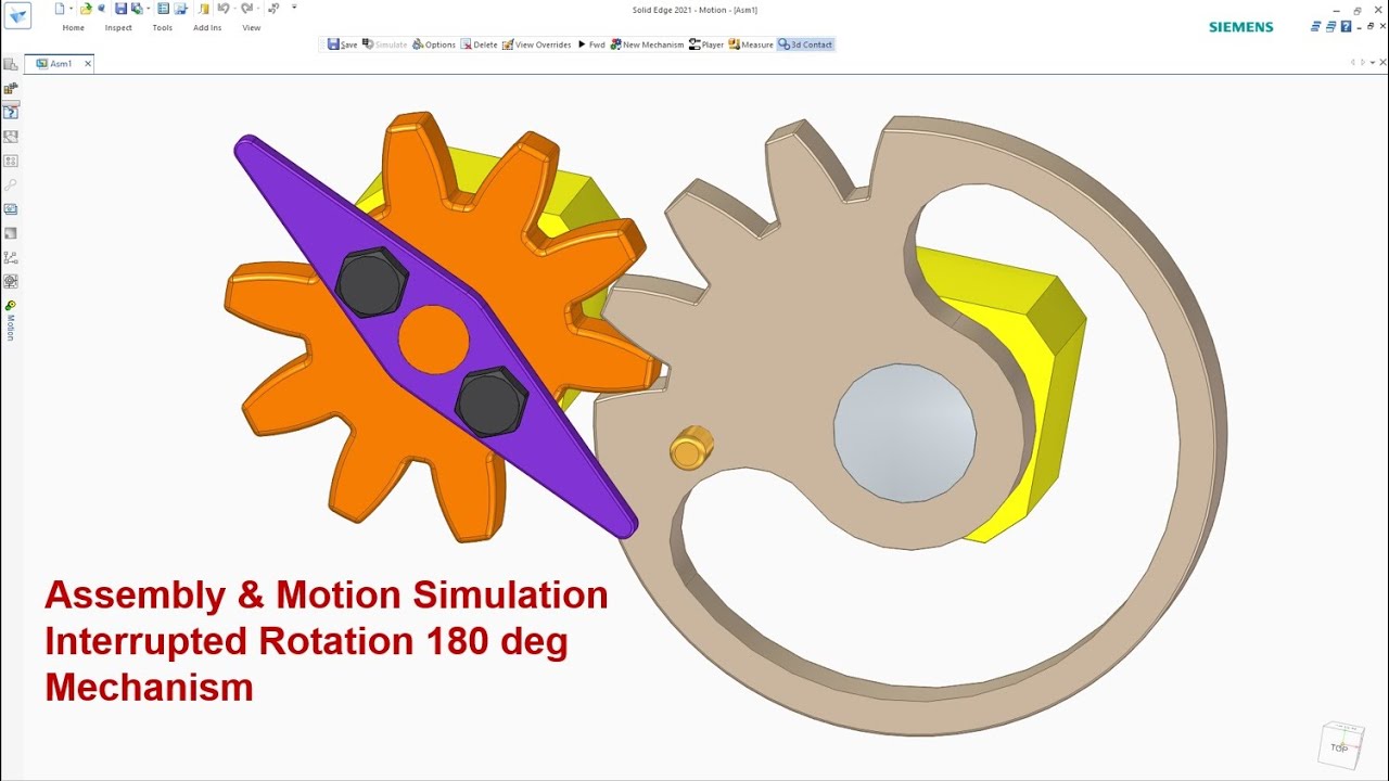 Solid Edge Assembly & Motion Simulation | Interrupted Rotation 180 deg Mechanism