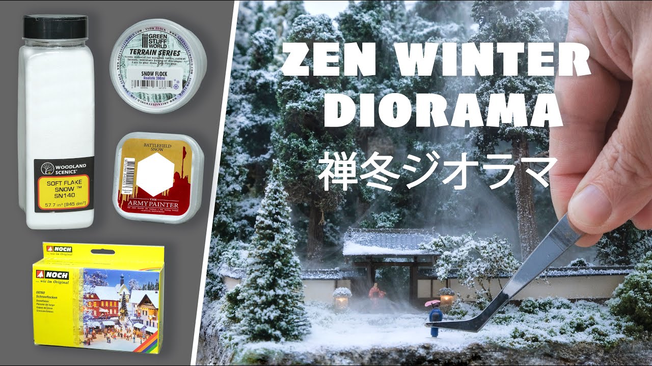 Zen winter diorama. Snow options. #woodlandscenics #thearmypainter #greenstuffworld #noch #zengarden