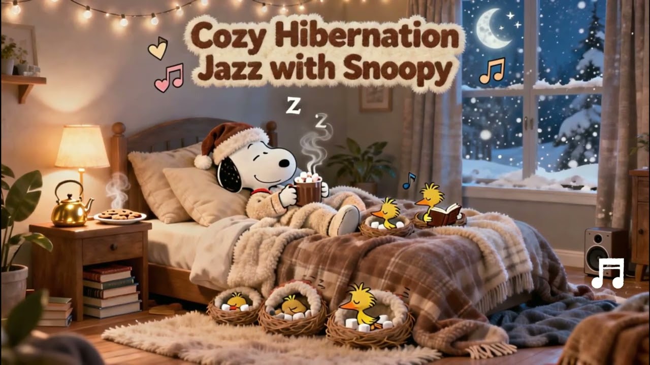 Cozy Hibernation Jazz with Snoopy 🐻☕ | Lazy Winter Day Music for Rest & Recharge