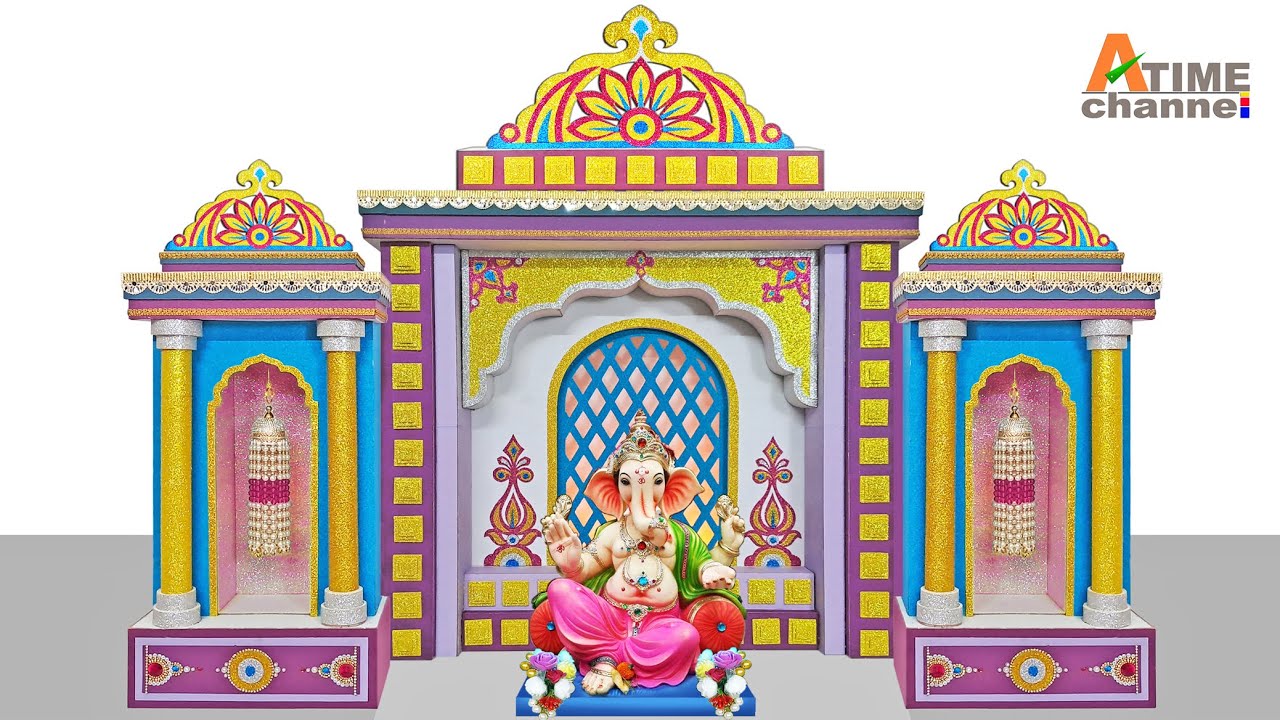 ganpati decoration 2024 | new ganpati decoration ideas for home | ganpati makhar / background idea.