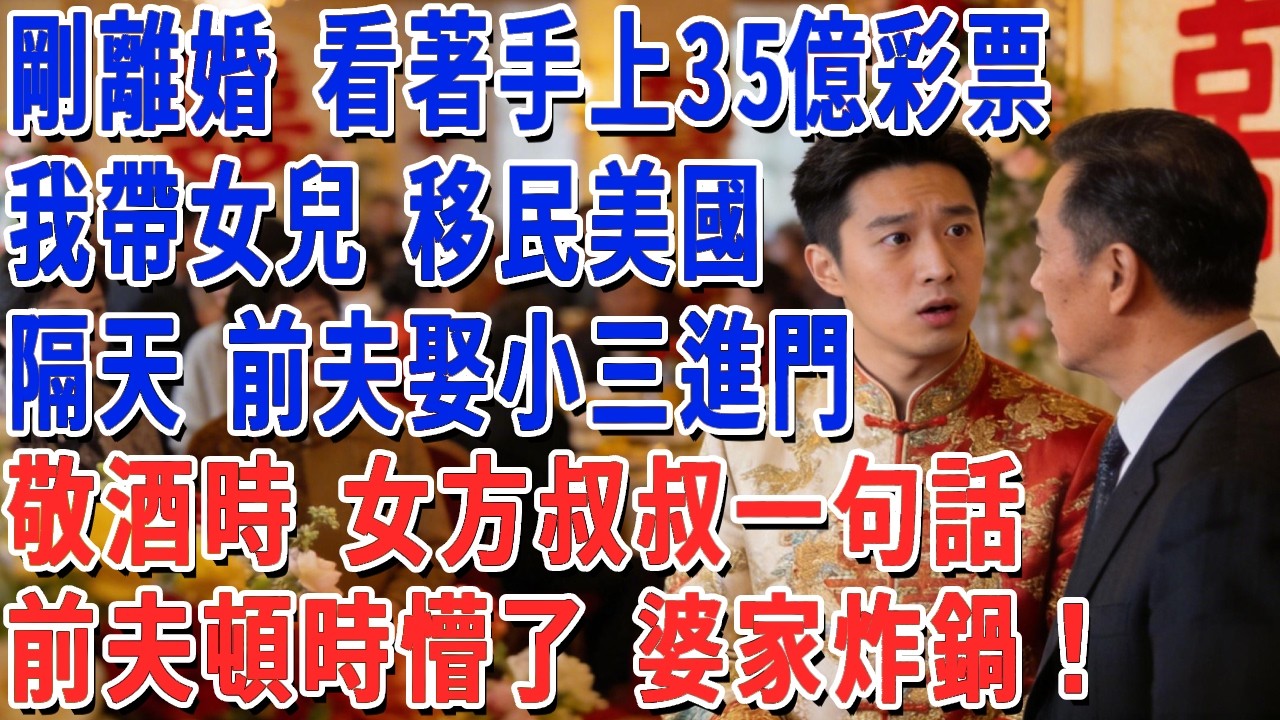 剛離婚 看著手上35億彩票，我帶女兒 移民美國，隔天 前夫娶小三進門，敬酒時 女方叔叔的一句話，前夫頓時懵了 婆家炸鍋！#妮妮故事會 #情感故事 #老年生活