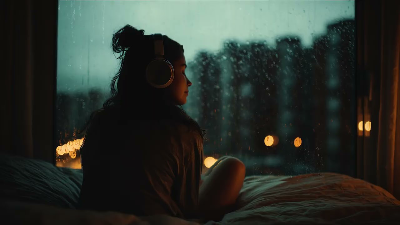 Dark Bedroom at Night 🌧️ Rainy Window Ambience for Relaxation & Inner Calm