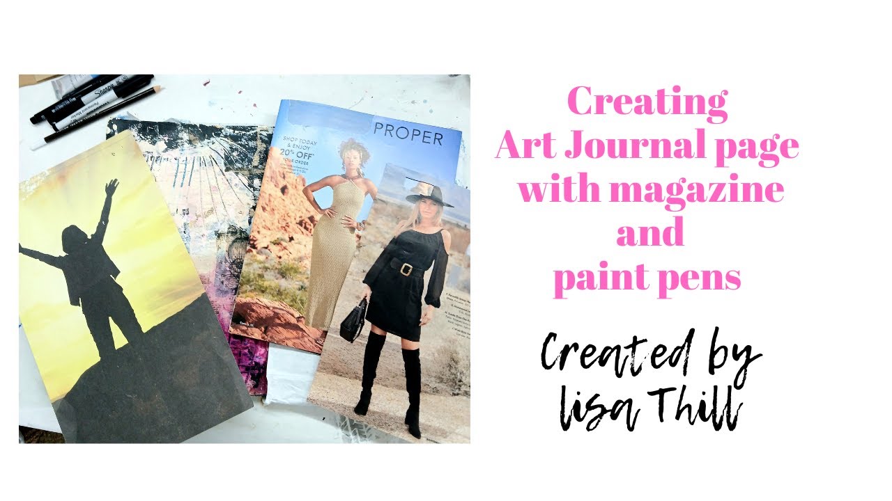 Creating Art Journal page with magazine and paint pens