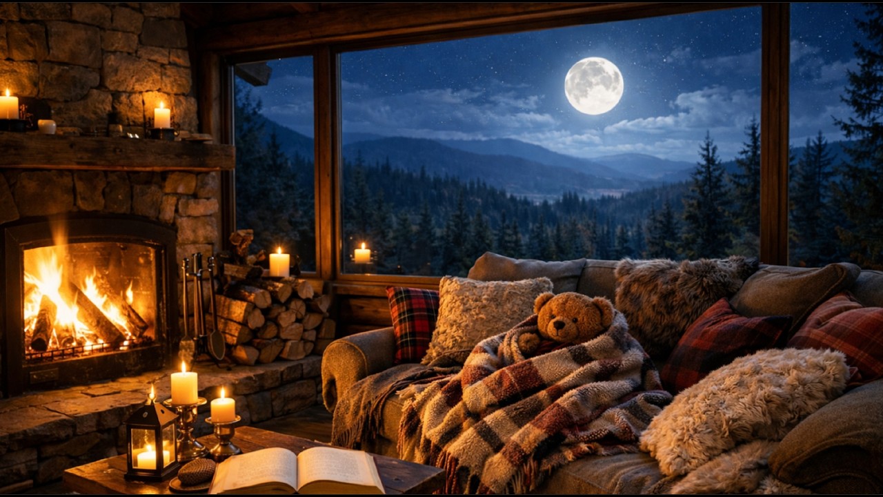 Cozy Cabin Calm ❄️ Soft Piano & Fireplace Sounds for Deep Sleep, Relaxation, Stress Relief