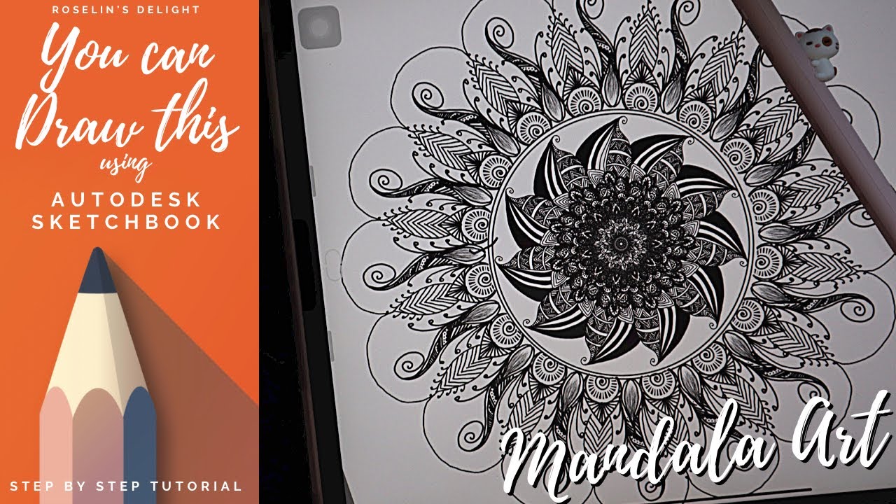 Draw Mandala art with me in Autodesk sketchbook|iOS/android|Step by step draw along tutorial #3