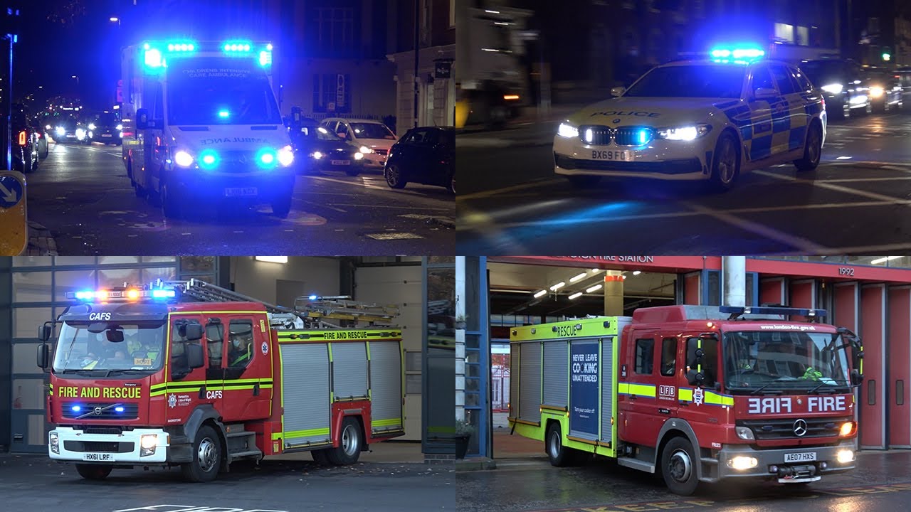 Children's Acute Transfer Ambulance, Multiple Fire Engines and Police Cars Responding in UK