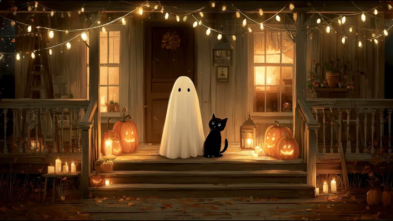 Cozy Halloween Night Ambience – Vintage Slow Music & Candlelight with Sonny & Schrödinger