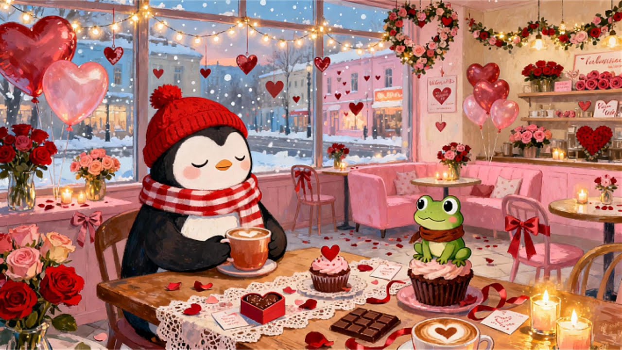 Relaxing Valentine Morning with Penguin 💖 Warm Lofi for Couples & Romance 🌹 Cozy Love Ambience