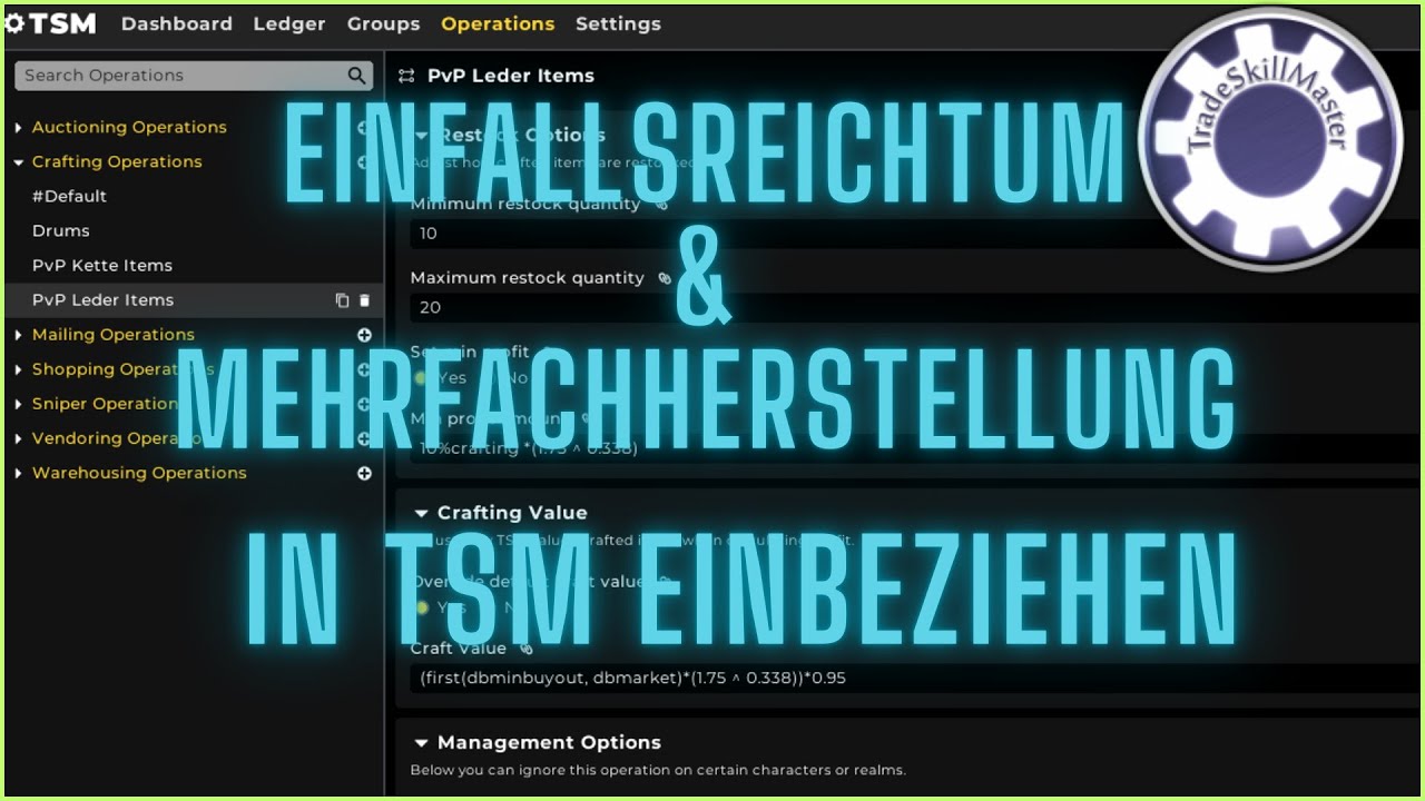 WoW-Goldmaking-Retail | Einfallsreichtum & Mehrfachherstellung in TSM berücksichtigen | Deutsch