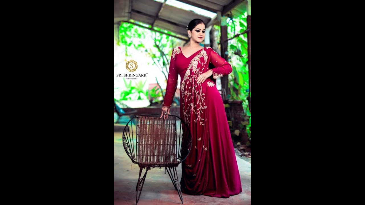 Hand Embroidered Drape Gown on Rent for Reception, Wedding and Engagement by Sri Shringarr | Mumbai