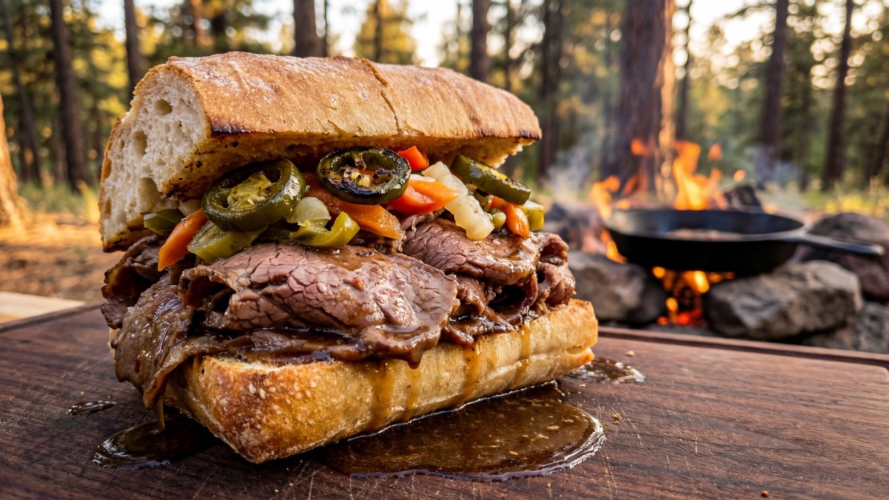 I Made The PERFECT Chicago Italian Beef Sandwich Over a Campfire in the Wild (ASMR)
