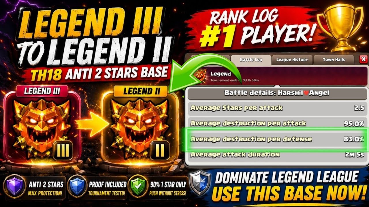 🔥 NEW* TH18 Legend League 3 ➜ Legend League 2 Promotion Base! 😱 Anti 3 Star TH18 Push Base