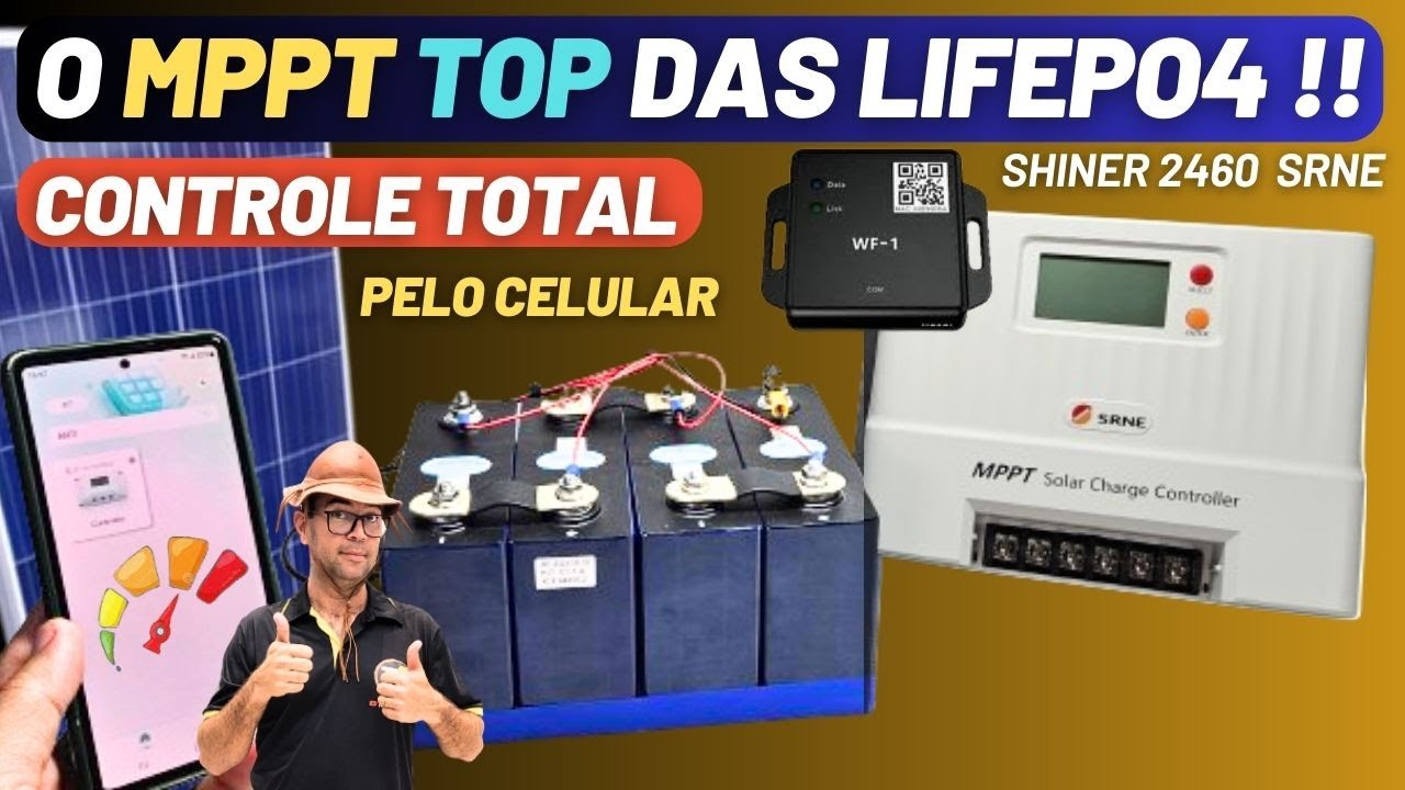 SRNE SHINER 2460 Controlador de Carga MPPT 🌞🔋 via📱CELULAR - para LIFEPO4 do OFF GRID